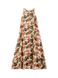 Momentlover Printed Sleeveless Loose Round-Neck Midi Dresses
