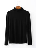 Momentlover Simple Long Sleeves Skinny Solid Color High-Neck T-Shirts