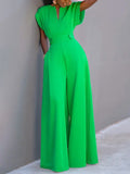 momentlover Urban Cap Sleeve Solid Color Wide Leg Jumpsuits