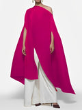 Momentlover Batwing Sleeves Loose Solid Color Split-Front Off-The-Shoulder Blouses&Shirts Tops
