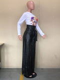 Momentlover Zipper Solid Color Belted Wide Leg High Waisted Trousers Pants