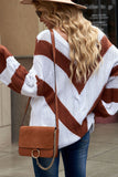 Momentlover Chevron Cable-Knit V-Neck Tunic Sweater