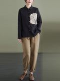 Momentlover Vintage Long Sleeves Loose Embroidered Lapel Collar Blouses&Shirts Tops