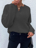 Momentlover Notched Long Sleeve Sweater