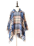Momentlover Plaid Keep Warm Hooded Fringed Shawl&Cloak Cape