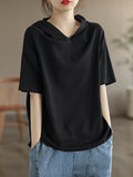 Momentlover Solid Color Hooded Short Sleeves Hooded T-Shirts Tops