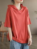 Momentlover Solid Color Hooded Short Sleeves Hooded T-Shirts Tops