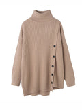 Momentlover Buttoned Asymmetric Thick Loose High-neck Sweater Tops Pullovers Knitwear
