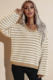Momentlover Striped Dropped Shoulder Sweater