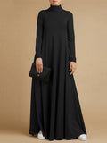 Momentlover Casual Loose 4 Colors High-Neck Long Sleeves Maxi Dress