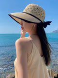 Momentlover Wide Side Bowknot Belly-Hollow Sun-protection Hats&Caps