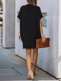 Momentlover Solid Color Short Sleeves Loose V-Neck Mini Dresses
