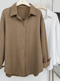 Momentlover Simple Loose Long Sleeves Buttoned Solid Color Textured Lapel Collar Blouses&Shirts Tops