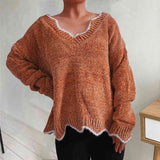 Momentlover V-Neck Drop Shoulder Long Sleeve Sweater
