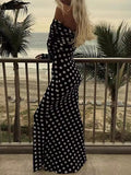 Momentlover Split-Joint Polka-Dot Pleated Skinny Long Sleeves Tube Maxi Dresses