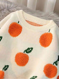 Momentlover Printed Round Neck Drop Shoulder Sweater