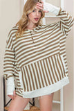 Momentlover Striped Dropped Shoulder Buttoned Hoodie