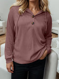 Momentlover Waffle-Knit Drawstring Quarter Button Hoodie