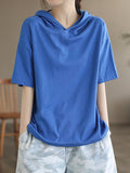 Momentlover Solid Color Hooded Short Sleeves Hooded T-Shirts Tops