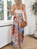 High Waisted Loose Drawstring Flower Print Pleated Pants Trousers