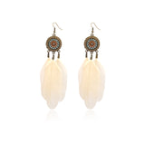 Retro Sunflower Feather Fringed Earrings