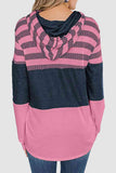 Momentlover Striped Drawstring Long Sleeve Hoodie