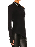 Momentlover Stylish Solid Color One-Shoulder Long Sleeves T-Shirt Top