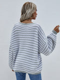Momentlover Striped Drop Shoulder V-Neck Pullover Sweater