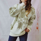 Momentlover Snowflake Pattern Long Sleeve Sweater