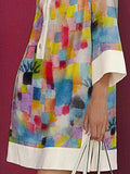 Momentlover Long Sleeves Loose Printed Split-Joint Lapel Mini Dresses Shirt Dress