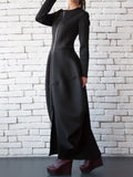 Momentlover Split-Joint Zipper Round-Neck Maxi Dress Coat Bubble Dress