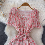 - A-line pleated floral dress for beach vacation GEU1060