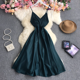 - A-line V Neck Pure Color Dress  GEU528