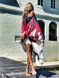 Momentlover Loose Ink Print Cold Shoulder High-Low Long Dress
