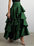 momentlover Stylish Selection A-Line High Waisted Falbala Solid Color Skirts Bottoms