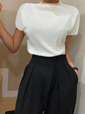Momentlover Loose Short Sleeves Solid Color Halter-Neck T-Shirts Tops