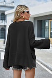 Momentlover Round Neck Dropped Shoulder Slit Sweater