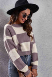 Momentlover Color Block Round Neck Dropped Shoulder Sweater