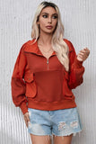 Momentlover Half Zip Pocketed Dropped Shoulder Sweatshirt