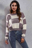 Momentlover Color Block Round Neck Dropped Shoulder Sweater