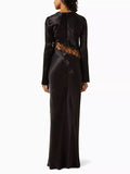 Momentlover Solid Color Hollow Skinny Long Sleeves Round-Neck Maxi Dresses