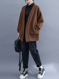 Momentlover Solid Color Pockets Loose Long Sleeves Collarless Outerwear
