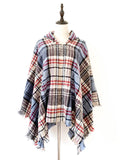 Momentlover Plaid Keep Warm Hooded Fringed Shawl&Cloak Cape