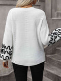 Momentlover Contrast Drop Shoulder Round Neck Sweater