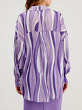 Momentlover Striped Contrast Color Loose Long Sleeves Lapel Blouses