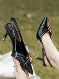 Momentlover Split-Joint Pointed-Toe Belt Buckle Sling Shoes Sandals