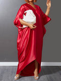 Momentlover Solid Color Short Sleeves Plus Size Deep V-Neck Maxi Dresses