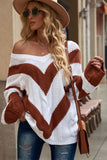 Momentlover Chevron Cable-Knit V-Neck Tunic Sweater