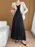 Momentlover Solid Color Pleated A-Line Skirts Bottoms