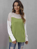 Momentlover Color Block Round Neck Dropped Shoulder Sweater